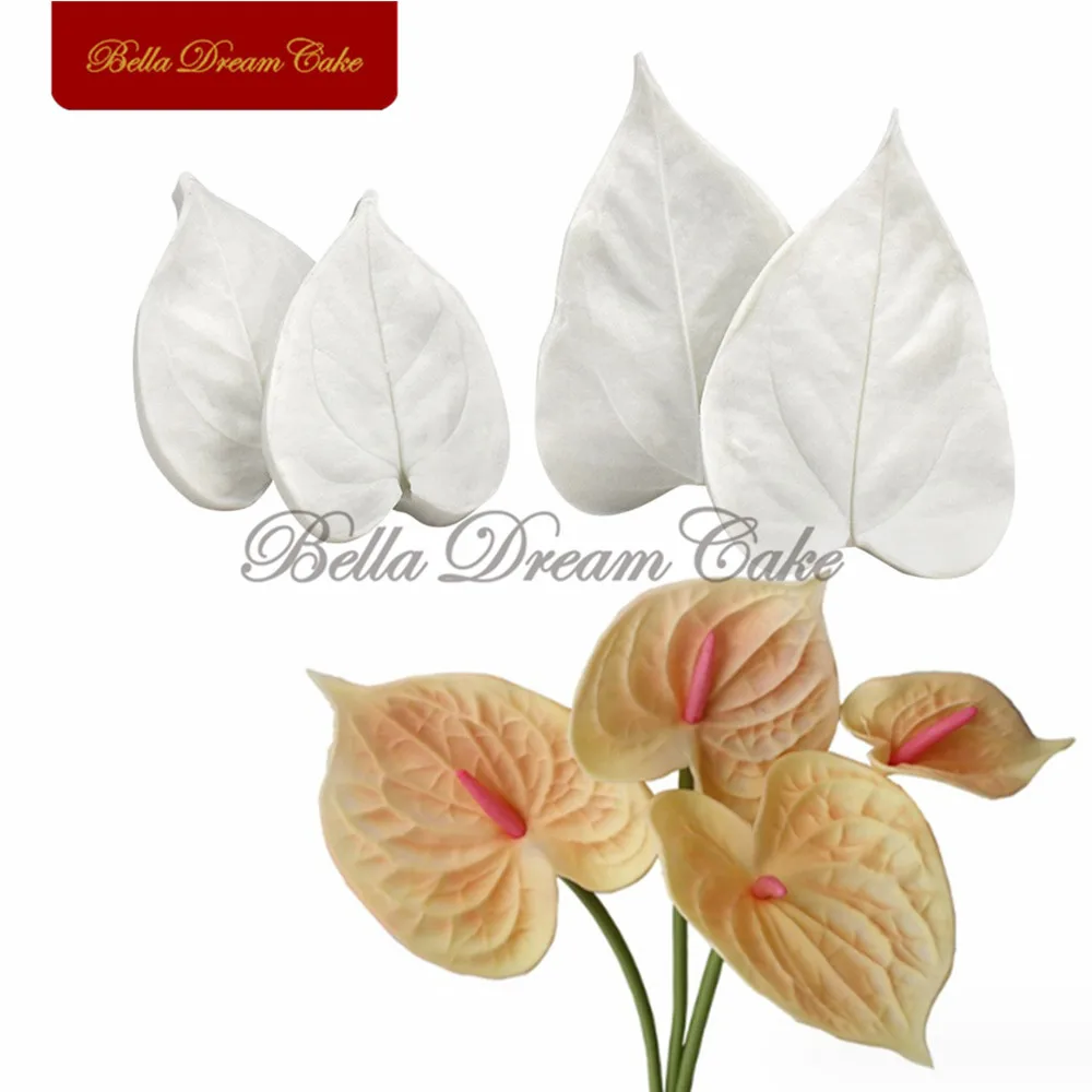 4 sztuk/zestaw Anthurium liść Sugarcraft formy silikonowe Veiner DIY Handmade kremówka kwiat gliny formy ciasto dekorowanie narzędzia pieczenia