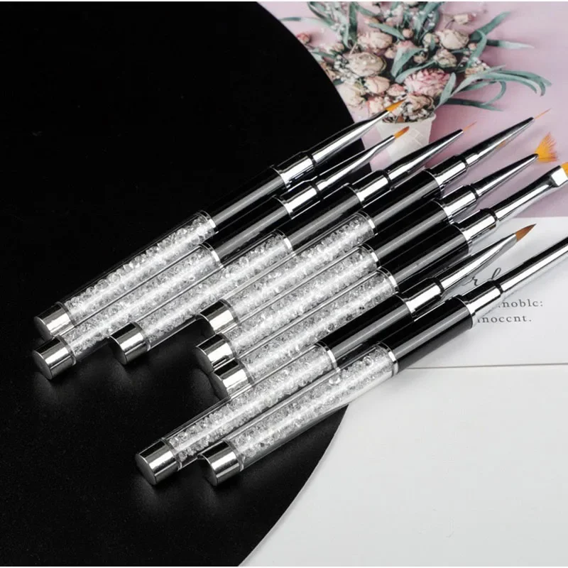 Set di pennelli per design artistico con asta di diamante per fototerapia, gel UV, kit di penne per nail art, strumento per manicure con penna da disegno per intaglio della linea delle unghie