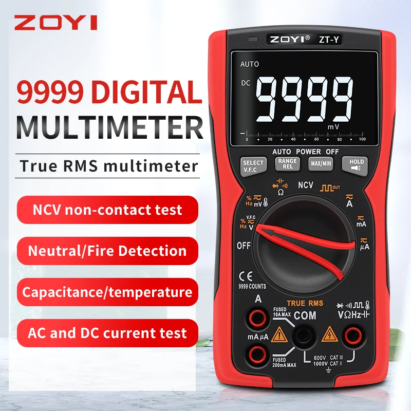 zoyi multimetro digital profissional true rms 9999 display de linhas testador analogico voltimetro atual capacitor temp vfc medidor ncv 01