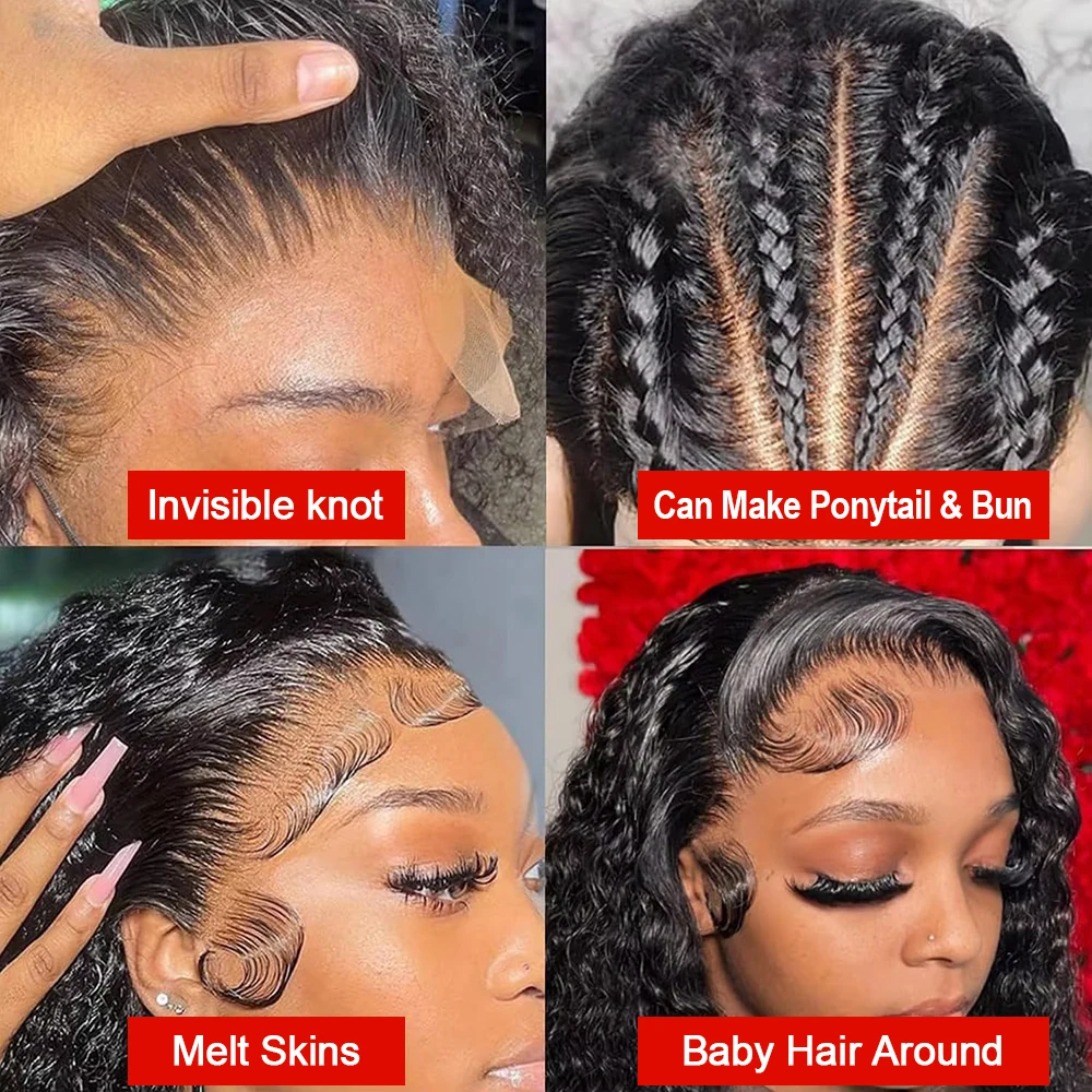 300% الكثافة مجعد الباروكات HD 360 كامل الدانتيل الجبهة خصلات الشعر المستعار الإنسان البرازيلي 40 46 بوصة المياه موجة عميقة الدانتيل الباروكات الأمامية للنساء