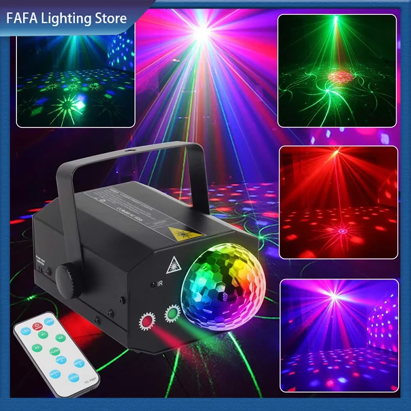 RGB LED Disco Light Magic Ball Party Sound Lights Laser Projector For DJ Bar Club Karaoke 32 Patterns Stage Strobe Light