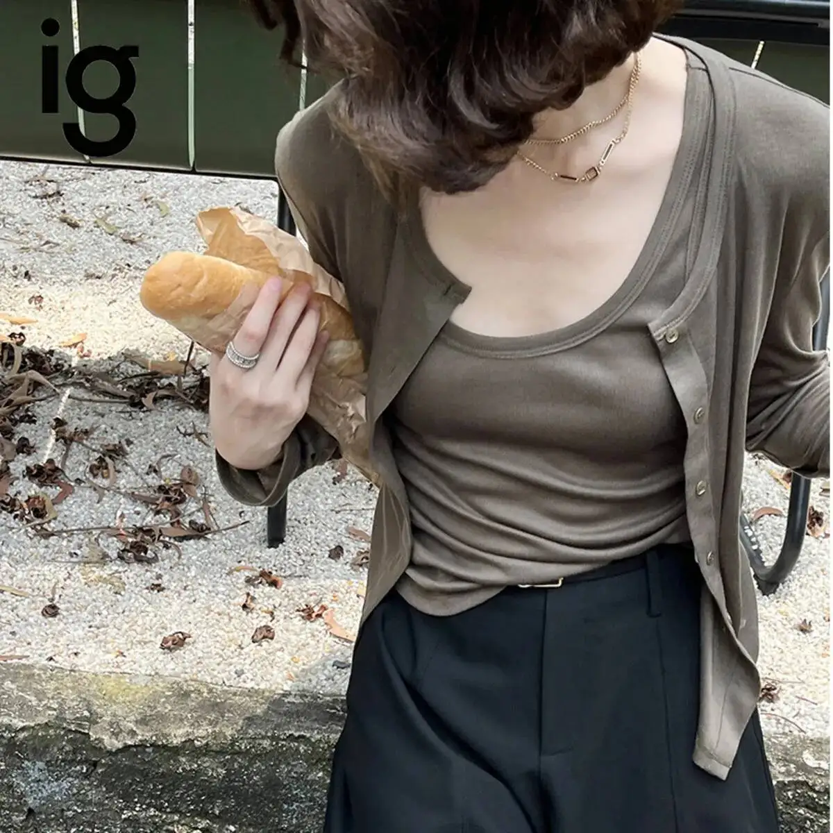 IG Women 2 Piece Outfit Racerback Ruched Tank Top Button Down Cropped Long Sleeve Cardigan Casual Matching Set