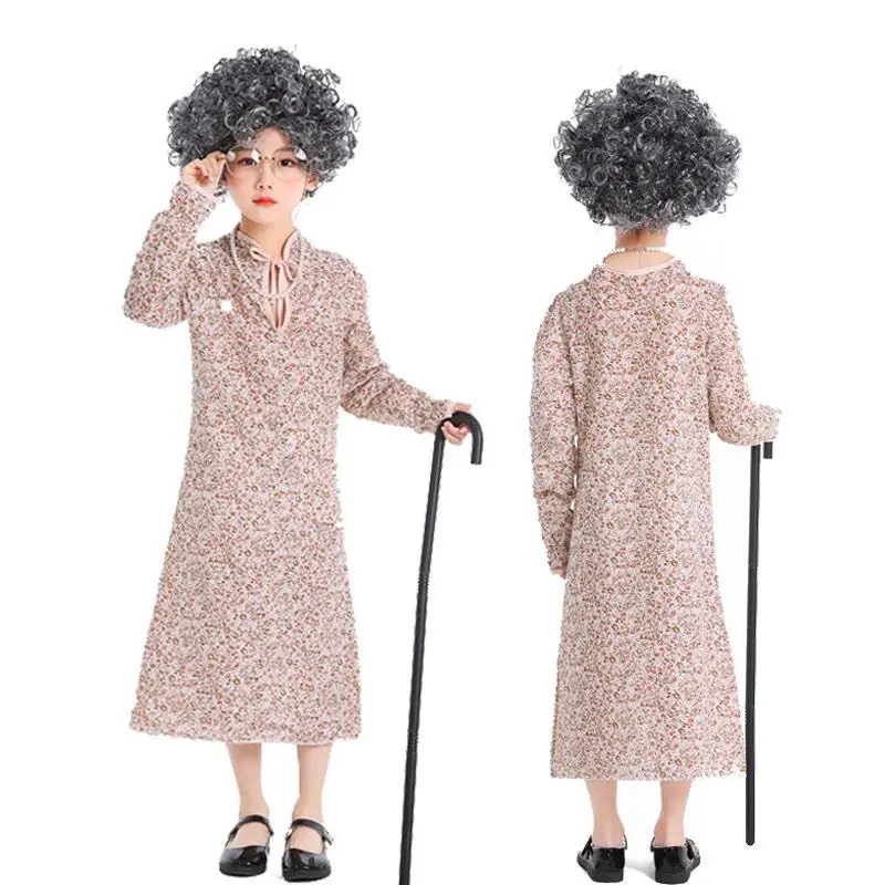 loween Children's Wolf andmother Role-plang Country-sle Floral Dr Rural Drama Performance Costume