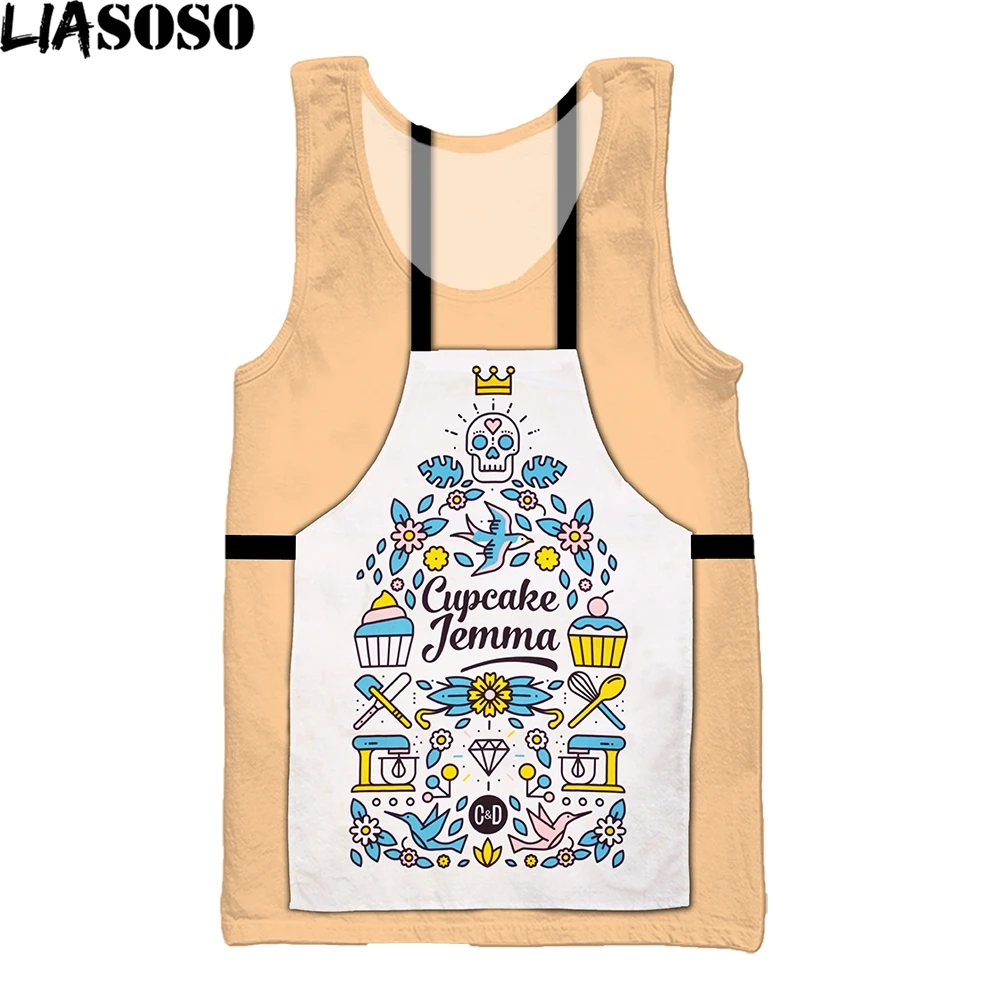 LIASOSO 3D Print Men's Ladies Fashion Tank Top Cute Funny Kitchen Apron Cupcake Cartoon Pattern Summer Casual Sport Fitness Vest