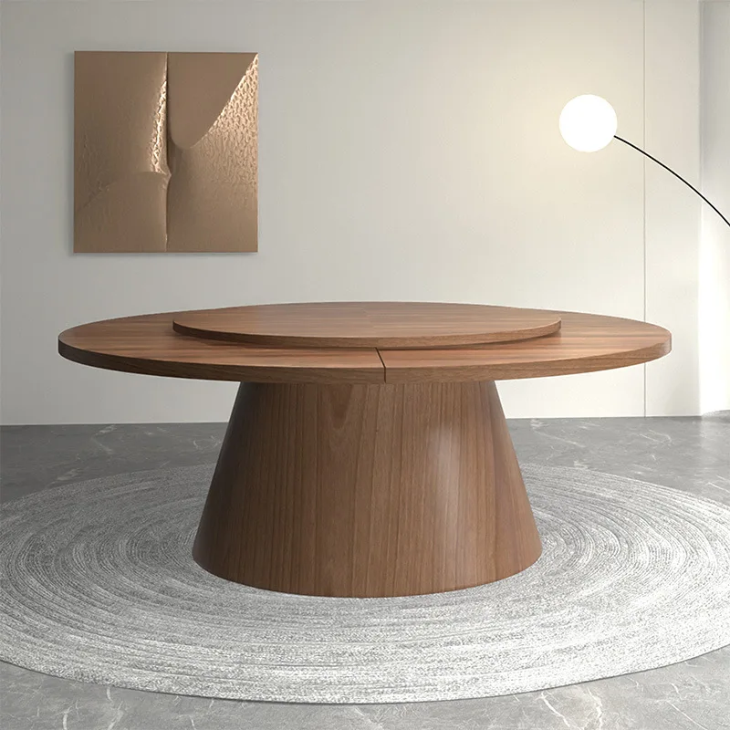 

dining table small apartment household modern simple light luxury rotating disc round table board solid wood dining table