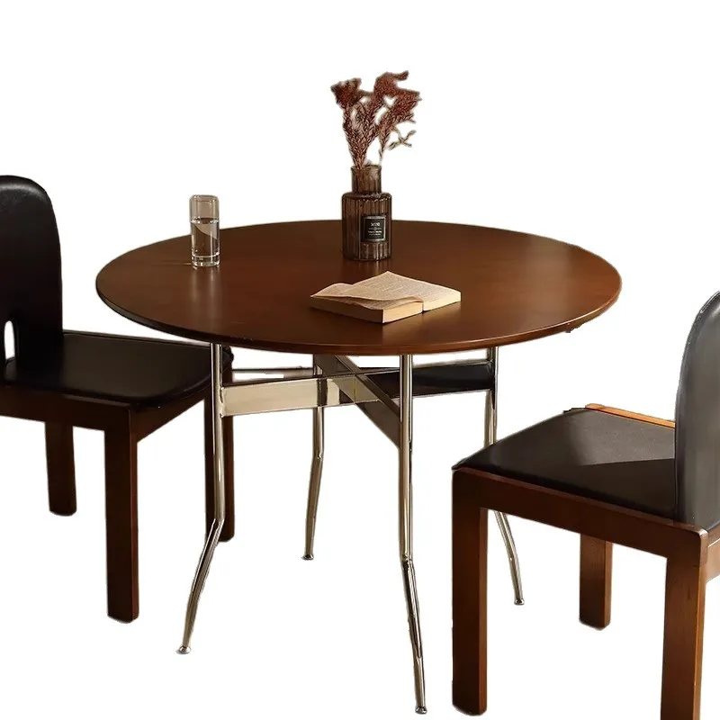 Medieval style solid wood dining table household small round retro foldable round dining  balcony table chairs