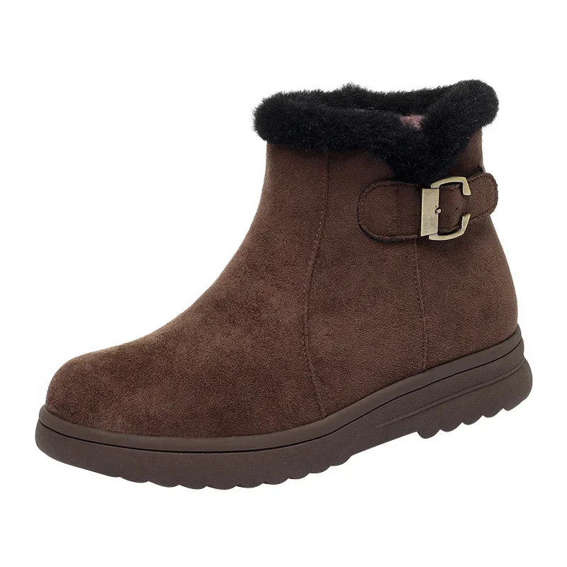 3,5 cm All Match Mode Warme Wildlederstiefel Flacher Absatz Warme Schuhe Winter 2026 Damen Bequeme Plüsch Knöchel Schneestiefel für Mama