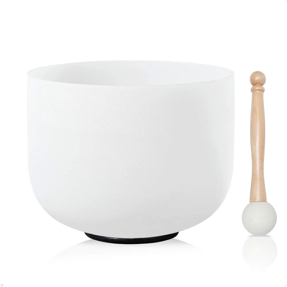 440HZ 8 Inch F Note Heart Chakra Frosted Quartz Crystal Singing Bowl with Mallet and O-ring for Sound Healing