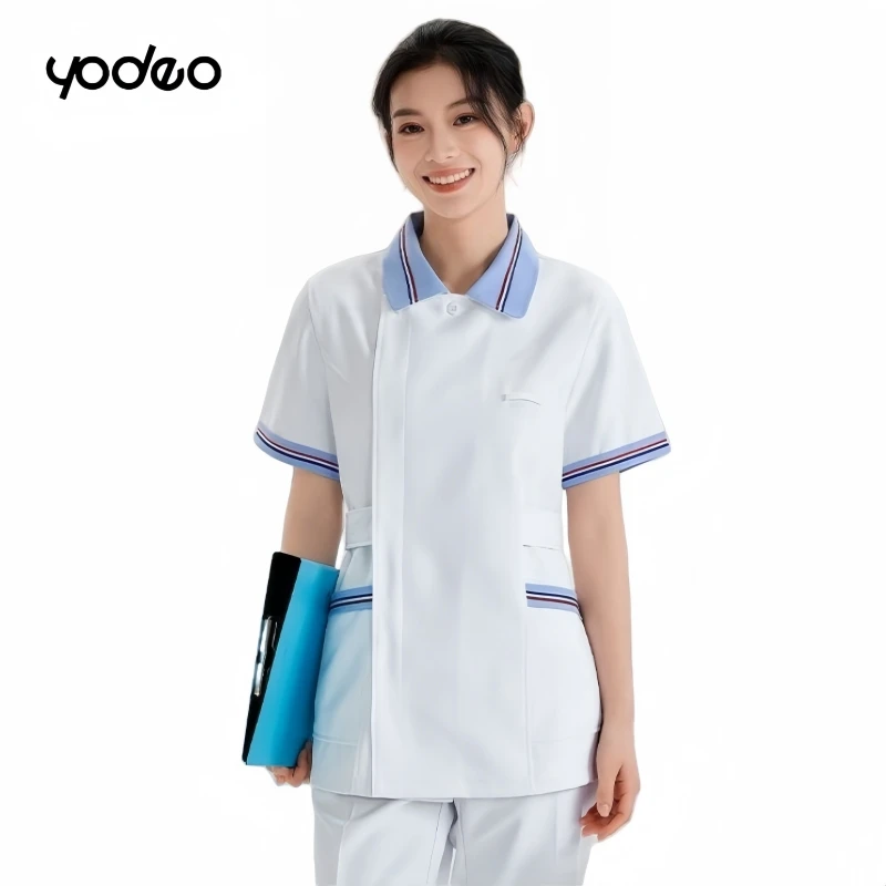 Classic nurse uniform short sleeved women set thin thick round neck surgical dental clinical laboratory work clothes