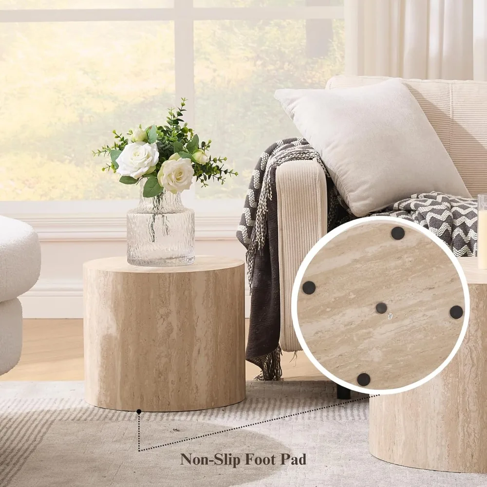 Coffee Tables Side Table Set of 2, Wood Nesting End Table for Living Room Balcony Office, No Assembling