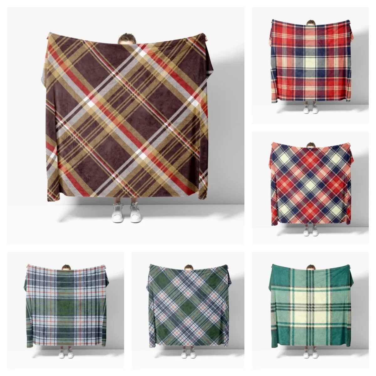 Vintage Plaid Soft Sofa Blankets Bed Blankets Breathable Ultra Warm Bedding & Travel Blankets Customizable Flannel Blankets