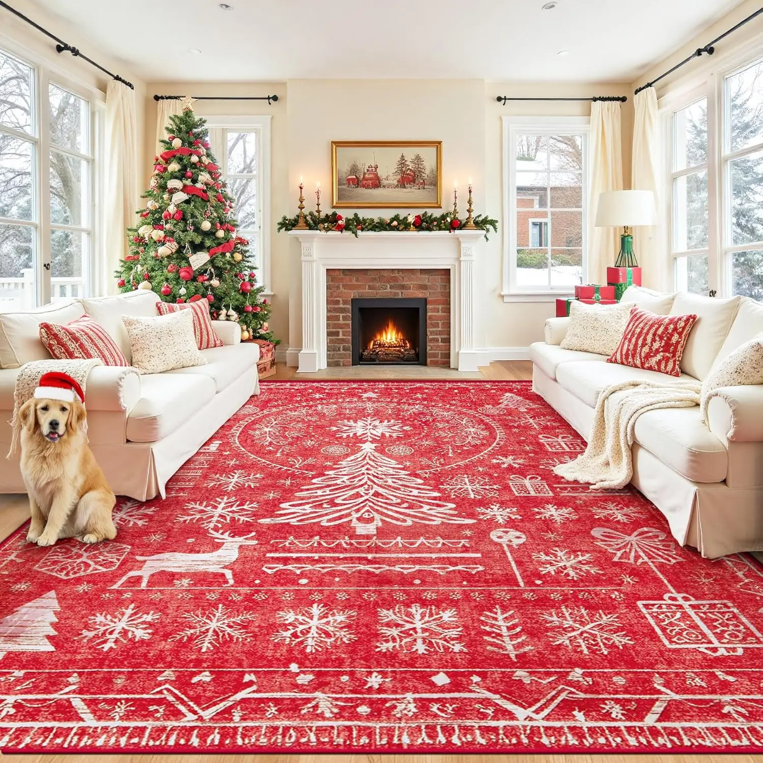 

VIKAMA Christmas Rug - Stain-Resistant & Non-Slip Bedroom Entrance & Bedside Mat Living Room Sofa Rug Home Decor