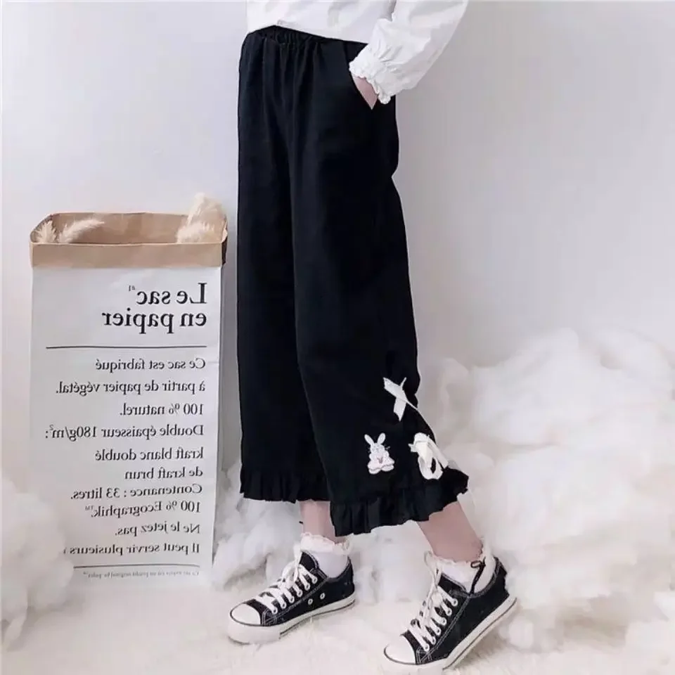 2024 New Women Pants Japanese Style Ankle-Length Loose Casual Student Straight Bloomers Sweet Cute Female Trousers