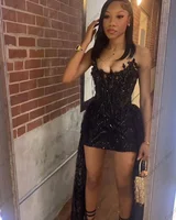 Black Crystal Beaded Homecoming Prom Dress Mermaid Mini Cocktail Valentine's Day Birthday Dress Luxury 2026 Blackgirl Customized 3