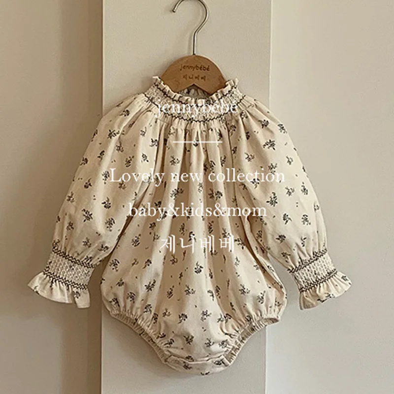 

2024 New Spring 0-24M Children Clothes Korean Style Climbing Suit Corduroy Floral Printing Newborn Baby Girls Bodysuits