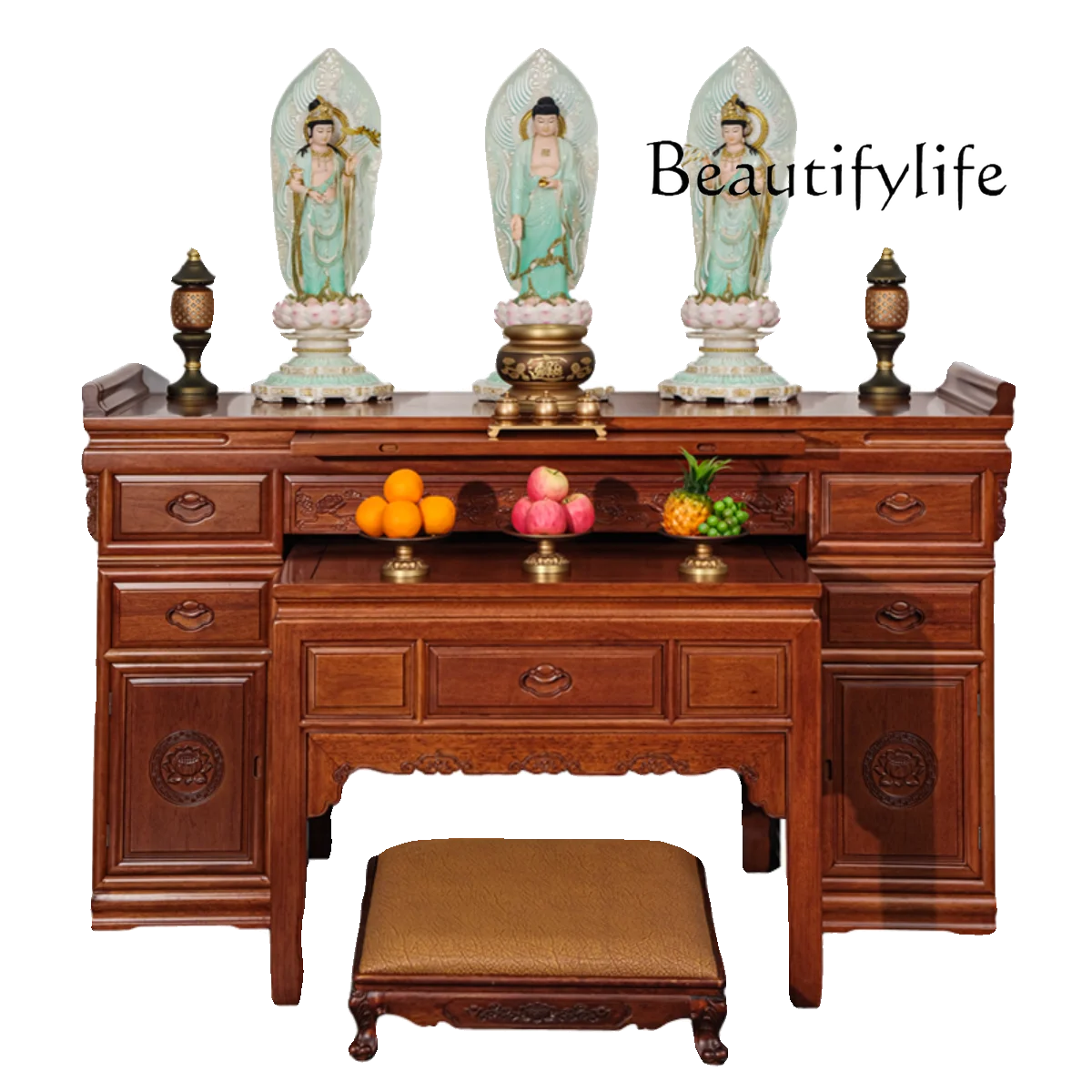 

God of Wealth Altar New Chinese Style Solid Wood Buddha Shrine Living Room Guan Gong Statue Table