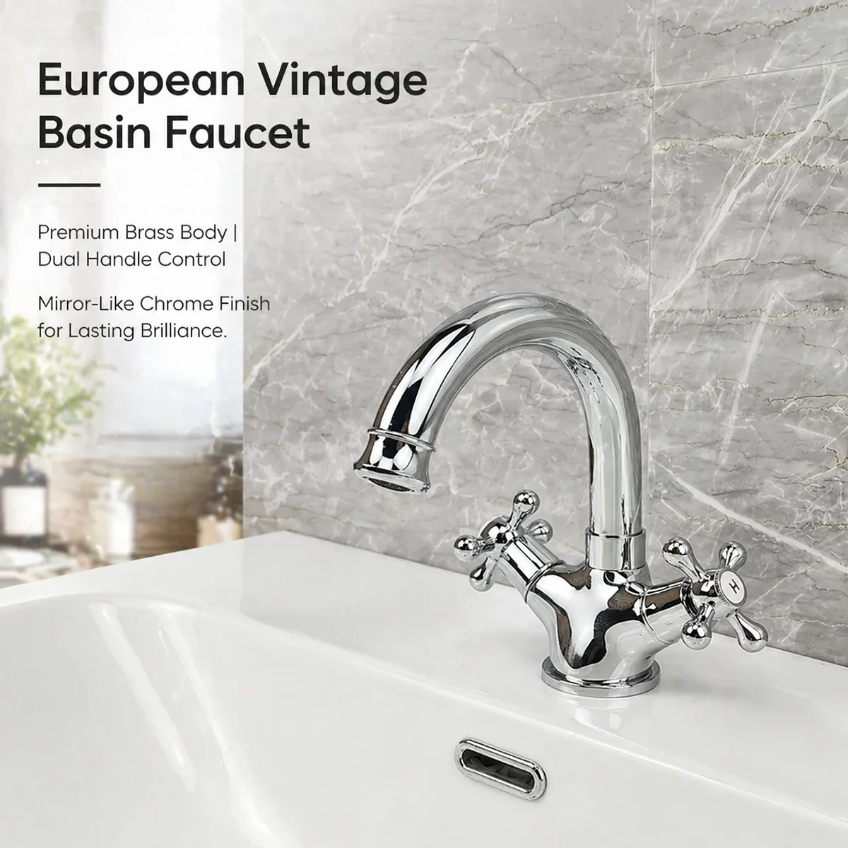 

Classic Double Cross Handle Bathroom Basin Faucet, Polished Chrome Brass Vanity Sink Tap, Traditional Dual Handle 2-Handle Cente