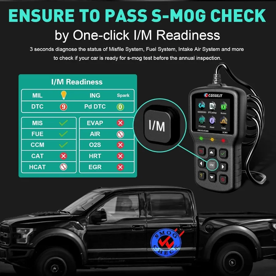 Car Code Reader SC301 OBD2 Scanner with Smog Check Check Engine Light Reset Read Clear Error Code Live Data DTC Lookup OnBoard