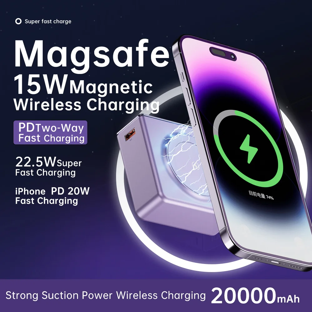 NEW Magnetic Wireless Power Bank 20000mAh Touch Control Powerbank Type C Fast Charger For Magsafe iPhone 14 13 12 Series Laptop