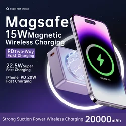 NEW Magnetic Wireless Power Bank 20000mAh Touch Control Powerbank Type C Fast Charger For Magsafe iPhone 14 13 12 Series Laptop