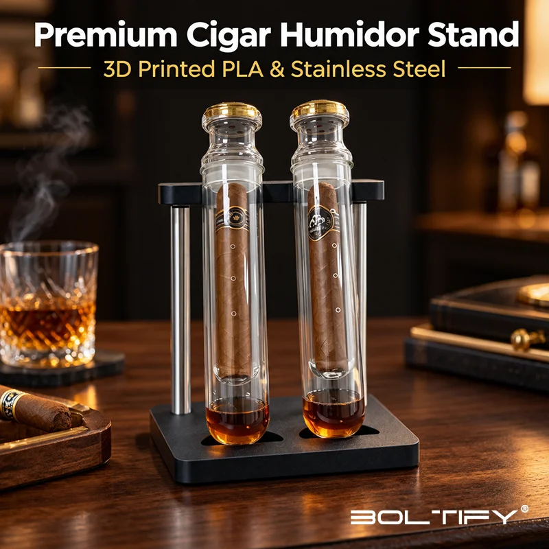 BOLTIFY For Cigars Lovers Enthusiasts Clear Infuser Glass Tube Kit With Humidifier 3D Printed Base, Aromatherapy Display Rack
