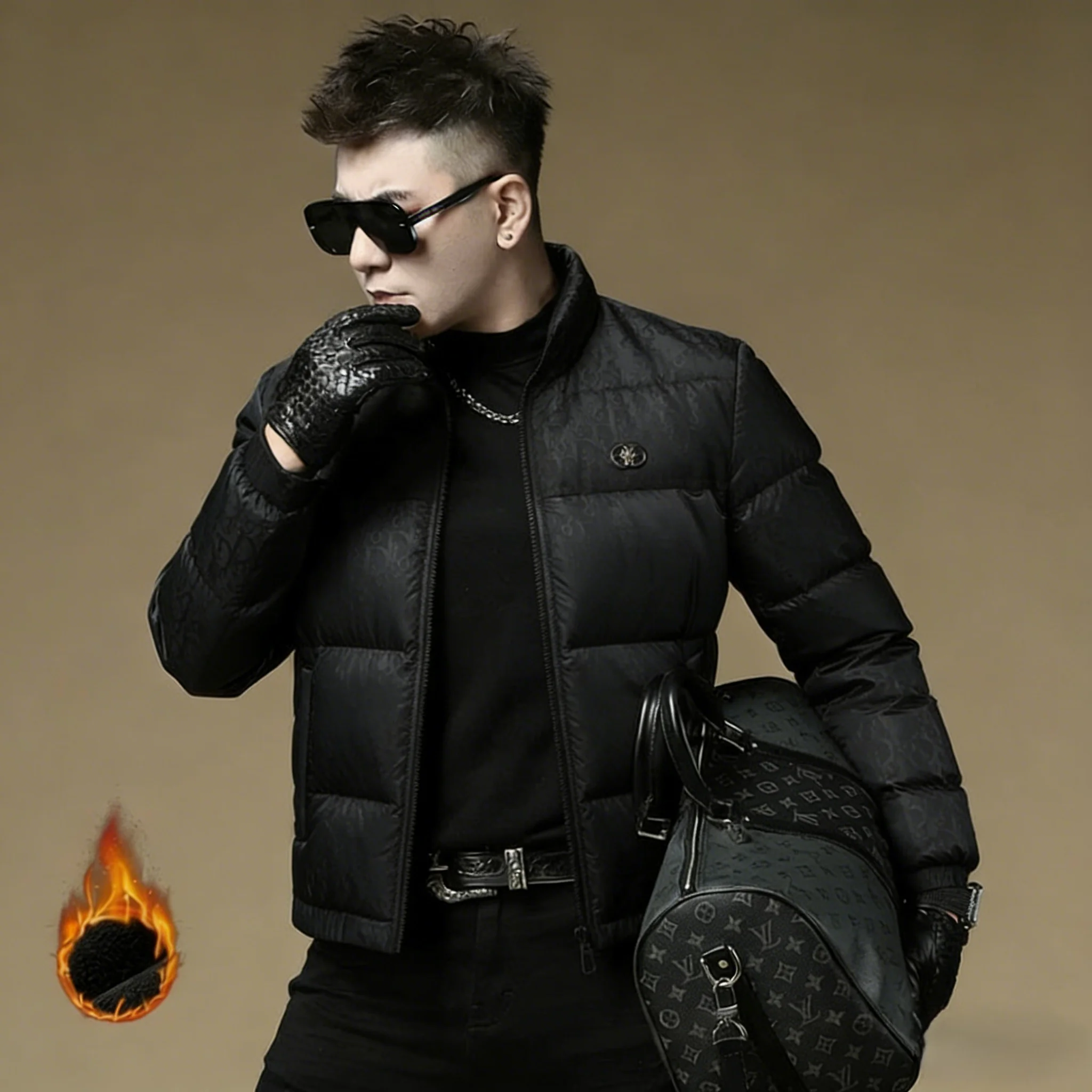 

Модная мужская куртка-пуховик с воротником-стойкой, наполнитель 90% белый пух, теплая, легкая, короткая, объемная, в стиле бомбер