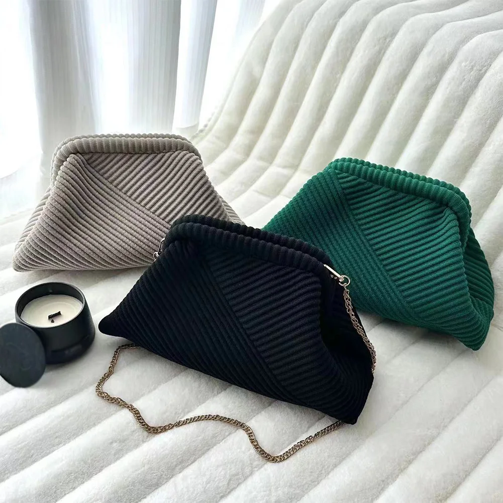 Corduroy Evening Clutch Bag for Women Soft Clutch Handbag Purse Female Fashion Chain Shoulder Crossbody Bag Chic Purse for Women