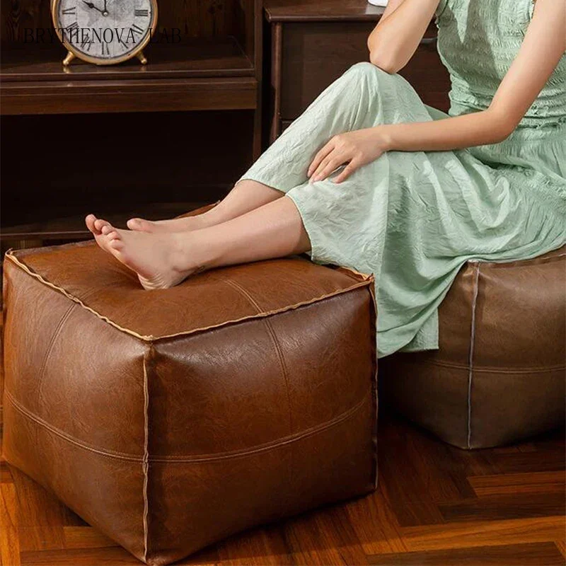 Housse de coussin en cuir PU marocain, coussin de sol Tatami non rembourré, pouf de méditation, décoration intérieure, futon paresseux, ottoman en cuir ciré