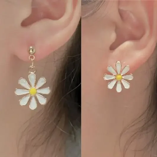 Popular Korean style daisy earrings with flower shaped earrings, women's earrings without ear holes and earrings