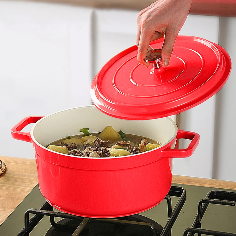 Enameled Cast Aluminum Dutch Oven with Lid Non-Stick Heavy Duty Stock Pot Mini Cast Aluminum Pot Casserole Home Kitchen Utensils