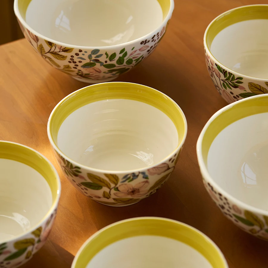 السيراميك 4.5 بوصة أطباق الأرز 6 بوصة وعاء المعكرونة 8 بوصة لوحة 10 بوصة أطباق الربيع Ins شعبية زهرة مطبوعة أواني الطعام المنزلية #6