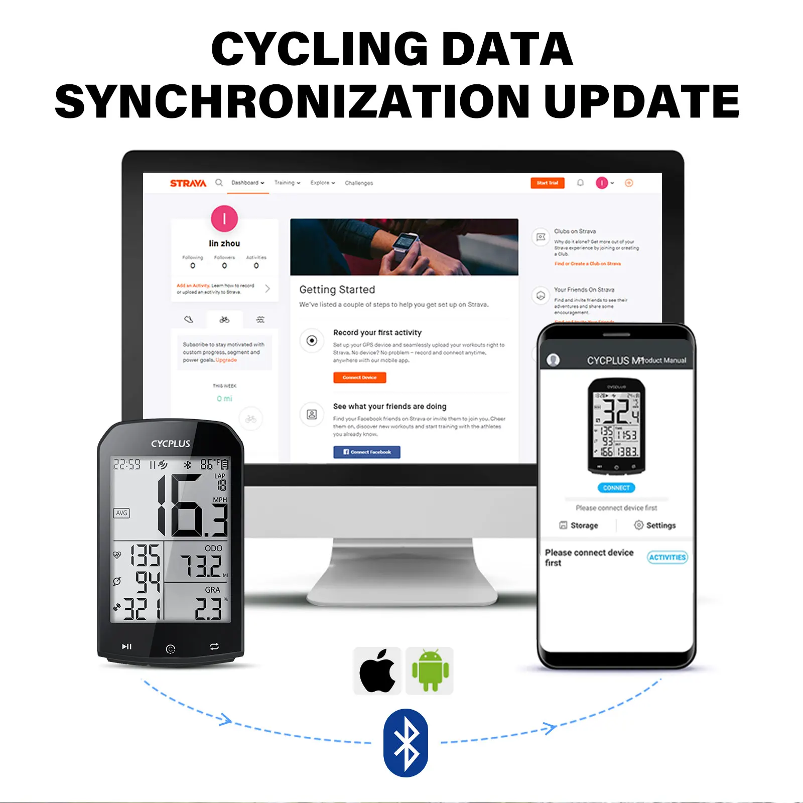 CYCPLUS-GPS Velocímetro De Bicicleta, M1 Computador De Ciclismo, Bicicleta Odômetro, Bluetooth 4.0, ANT Além disso IPX6, Acessórios De Bicicleta