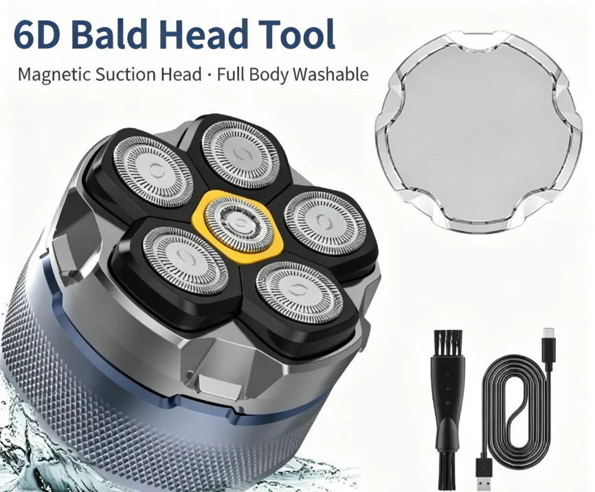 6D Magnetic Electric Head Shaver Waterproof LED Rechargeable Hair Trimmer Bald Men Face Hair Cutting Razor