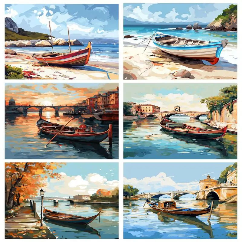 

RUOPOTY Painting By Number Ship Landscape For Adults Drawing On Canvas Handpainted Art Home Decor With Frame