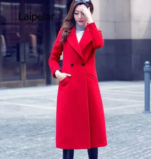 Womens Autumn Spring Long Trenchcoats Ladies Slim Fit Trench Coat Mujer Women BLAZER Collar Double Breasted Coat Black Red Green