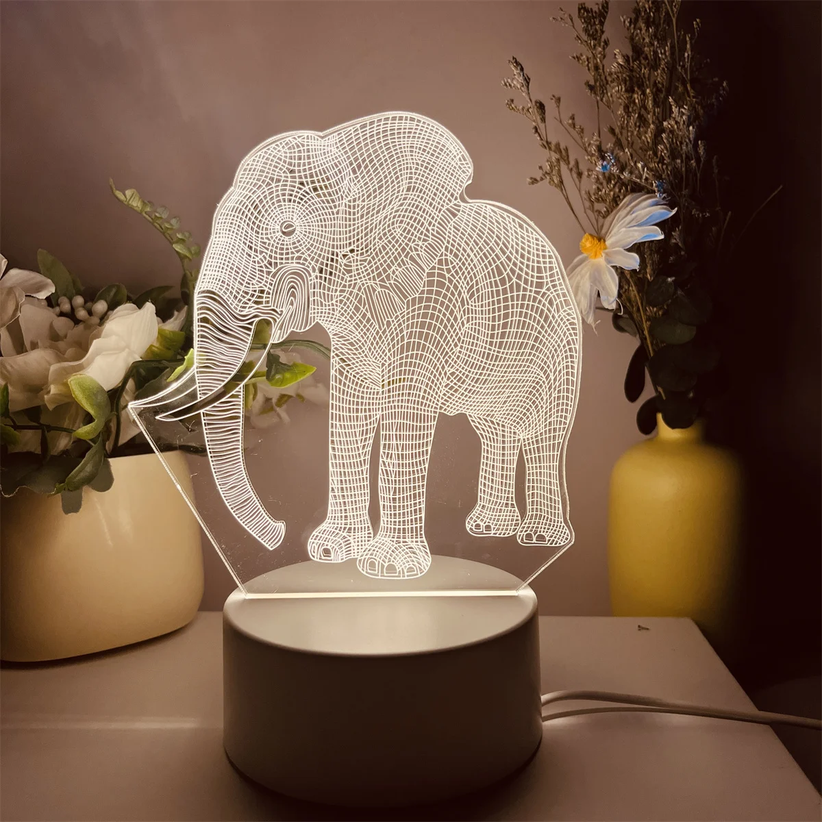 1pc  Elephant  3D Night Light, 3D Optical Illusion Lamp With Touch, 7-Color Changing Ambient Light For Bedroom