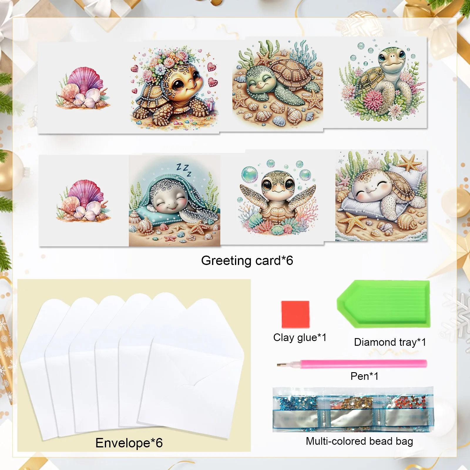 6PCS Diamond Art Painting Greeting Card Kit Diamond Art Greeting Cards,sea turtle Special Shaped Diamond Greeting Card Art Gifts