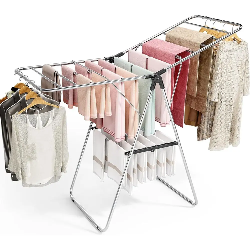 

Clothes Drying Rack, Drying Rack Clothing with Height-Adjustable, Foldable Gullwings Laundry Rack, Indoor Outdoor Use, No Assemb