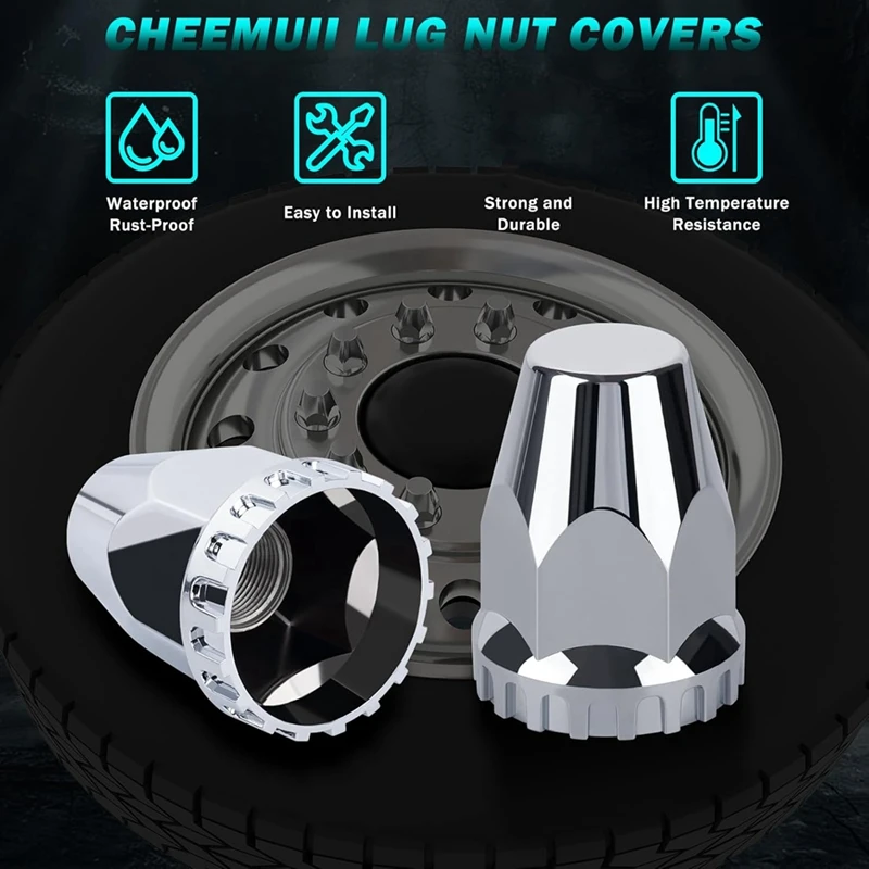 AU05 -12Pcs Lug Nut Covers Kit,33Mm ABS Chrome Screw-On Hub Lug Nut Caps For Semi Truck Trailer Passenger Car