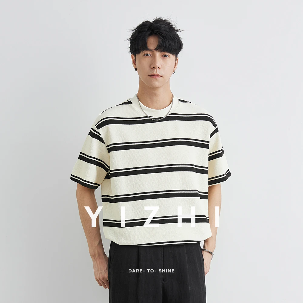 Fashion Men's Striped Short Sleeve T-shirt Summer New Round Neck Loose Casual Comfortable Breathable T-shirt Tops Men's Clothing