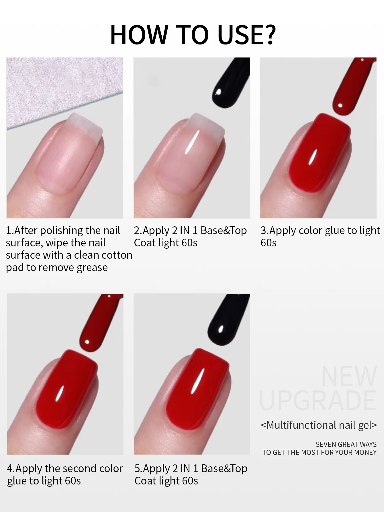 RS NAIL 2 in 1 No Wipe Top Coat e Base Coat Smalto per unghie in gel Base multifunzionale Gel semipermanente Soak Off Gel Lacca per unghie