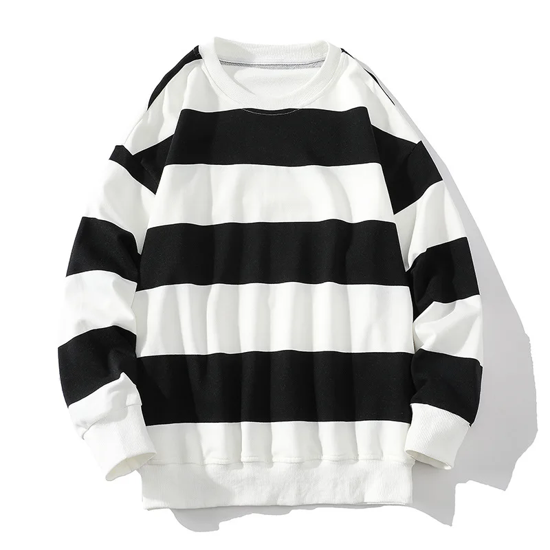 Spring Fall Men's Striped Sweatshirt America Style Vintage Long Sleeve Casual Loose Pullovers Unisex School Streetwear Chic Tops