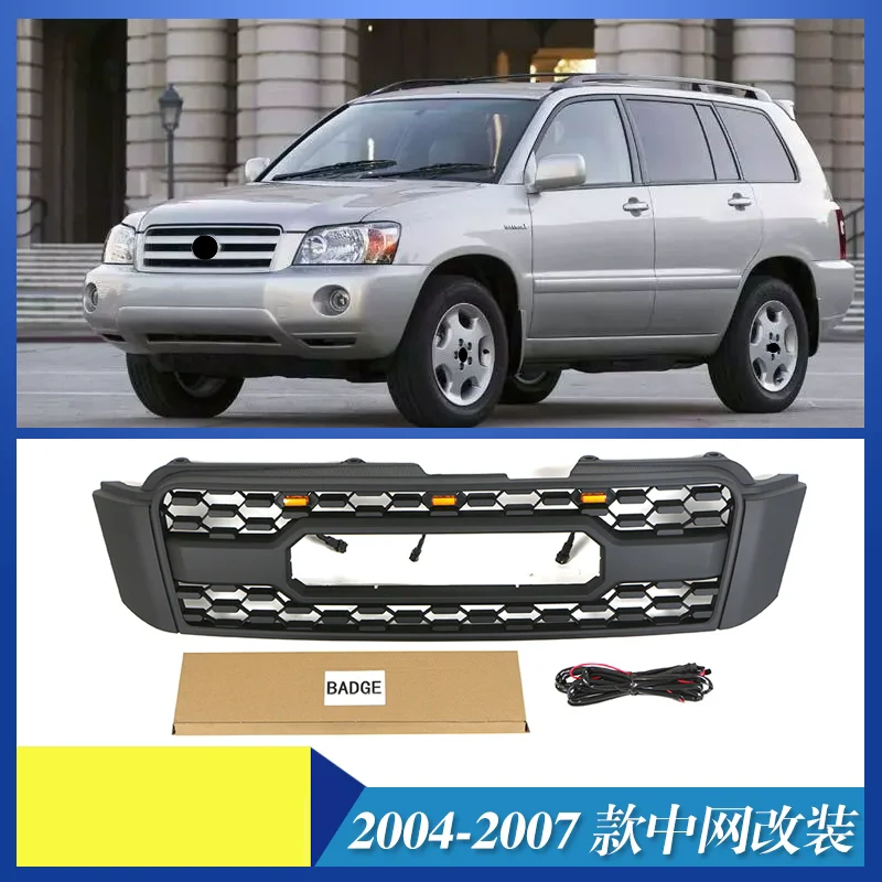 Front Bumper Grill with light for Toyota Highlander 2004-2007 modified Mask Grille net Radiator Car Accessories