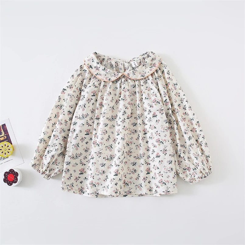 0- 3 Yrs Little Girls Floral Shirt Cozy Cotton Baby Long Sleeve Petal Collar Blouse Spring Summer Toddler Tops Kids Outwear