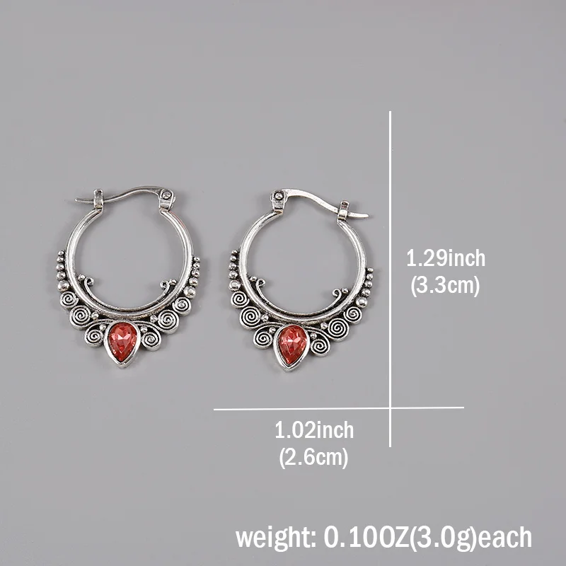 Pendientes de plata de aguja para mujer, aretes de aro de piedra roja, bohemios, joyería de fiesta de compromiso, 925