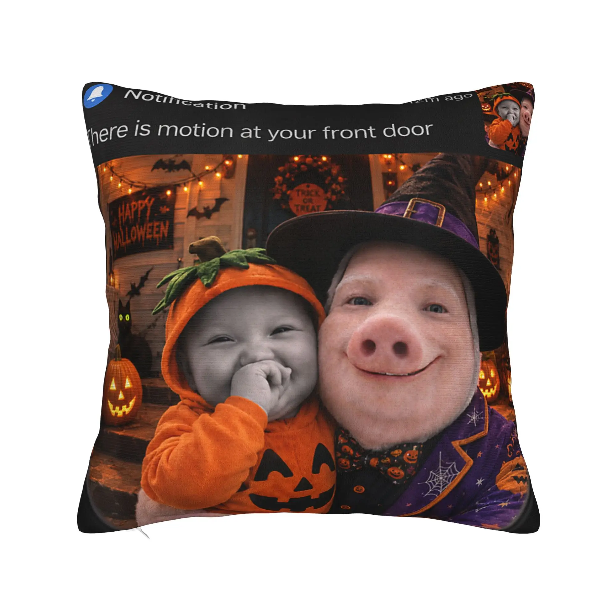 John Pork Holding Niche AI Baby Funny Halloween Motion Meme Pillow Cover For Sofa Couch Bed Living Room Graphic Cushion Cover
