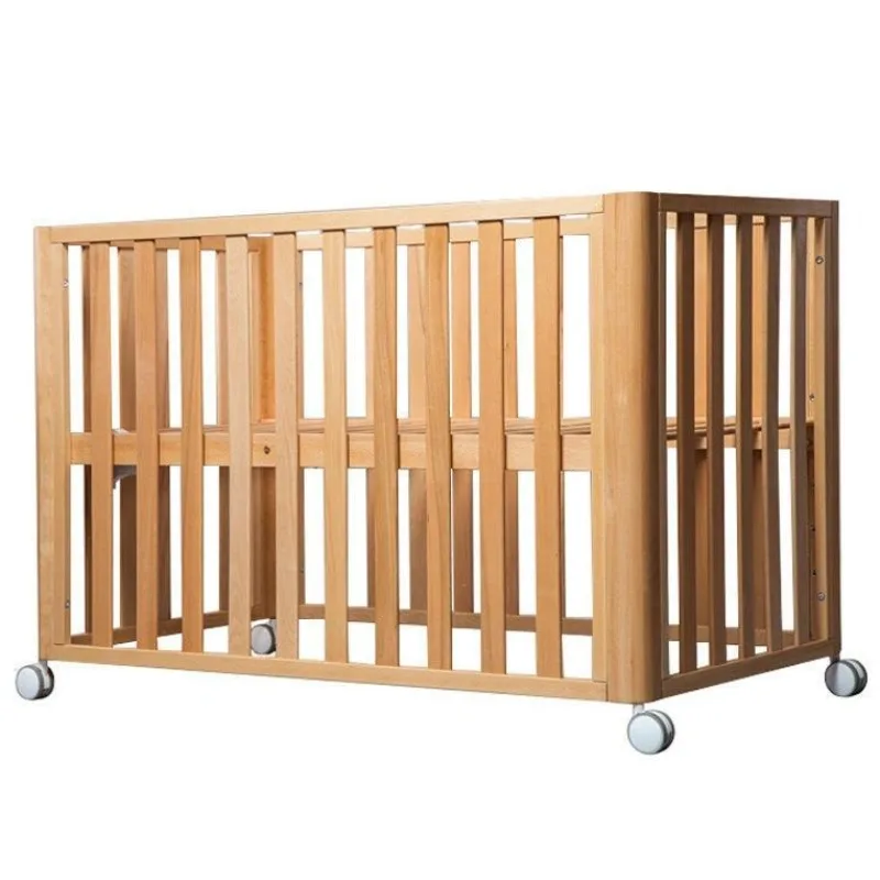 Splicing bed, adjustable bed, unpainted solid wood crib, movable bed crib beech beech