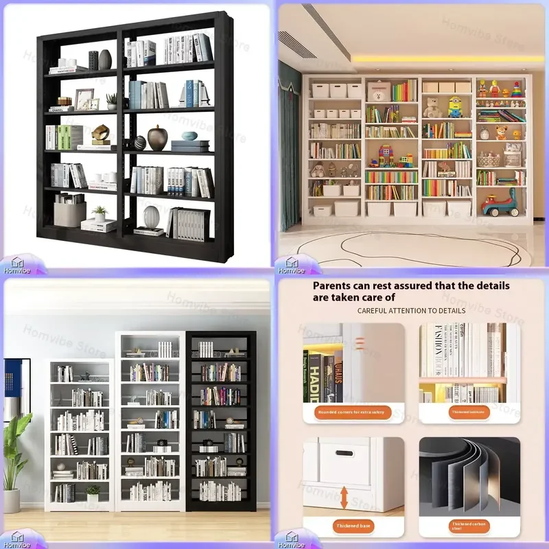 Modern Metal Bookcase with Shelves for Living Room Bedroom Office Storage Display Cabinet Bookshelf Organizer Home Furniture