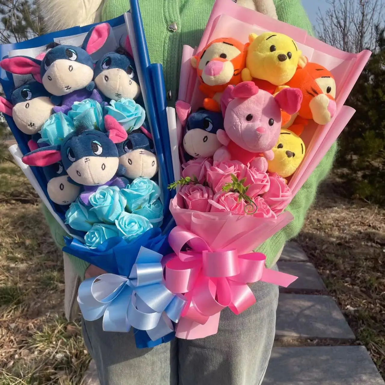 Disney Cartoon Winnie the Pool Eeyore Bouquet Gift Box Stuffed Animals Flower Bouquet Home Decoration Valentine Christmas Gifts