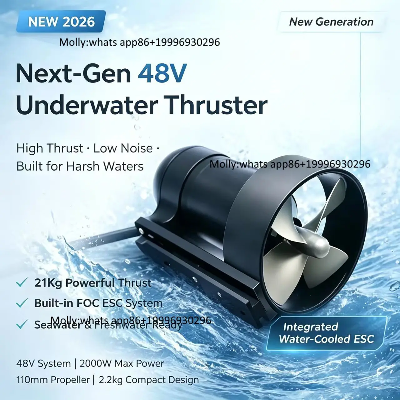 Upgraded Motor for USV 48V 100kV Brushless Underwater Thruster Propeller for Inflatable Craft Underwater Robot Scooter RC Boats